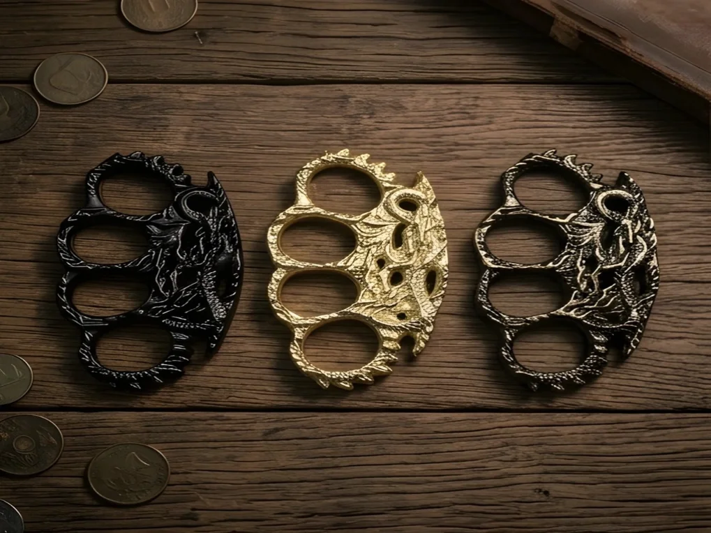 Metal Dragon Brass Knuckles –Engraved Dragon Art (Black)