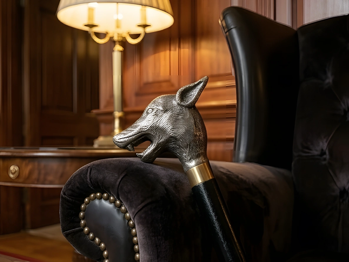 Wolf-Head Walking Cane
