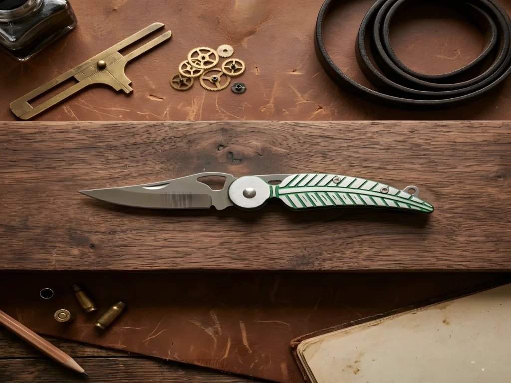 Green Feather Folding Knife